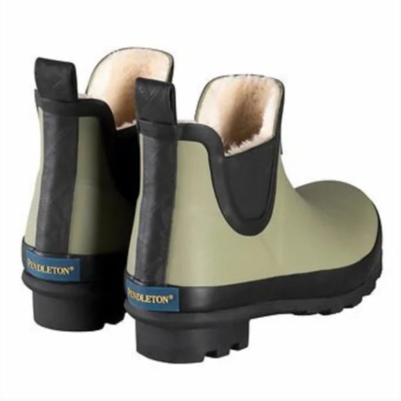 Pendleton Fur Lined Chelsea Olive Ankle Rubber Rainboots NIB - Picture 5 of 8